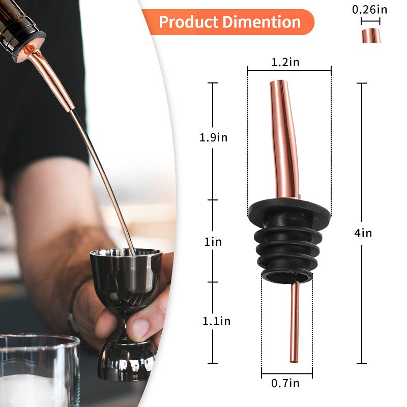 SuproBarware Liquor Bottle Pourers - 8 Pack Stainless Steel Classic Bottle Pourers with Clean Brush, Rustproof Metal Alcohol Pouring Tubes For Bars, Clubs, Restaurants & Home Use (Copper) - Image 2
